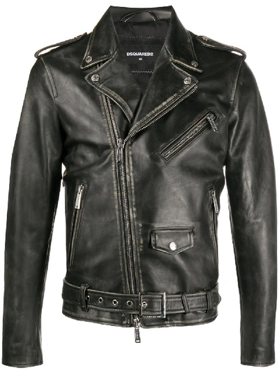 Shop Dsquared2 Leather Biker Jacket In Black