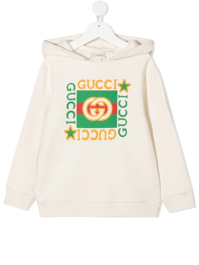 Shop Gucci Logo-print Hoodie In Neutrals