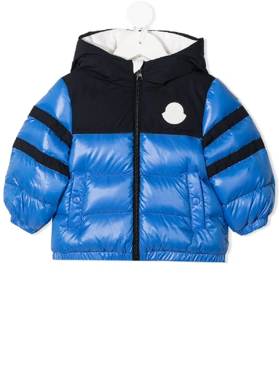 Shop Moncler Colour Block Padded Jacket In Blue