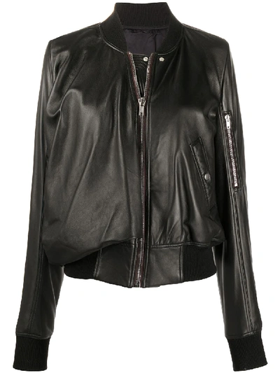 Shop Rick Owens Long-sleeve Leather Bomber Jacket In Black