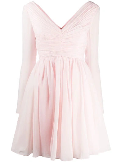 Shop Giambattista Valli Long-sleeve Flared Silk Dress In Pink