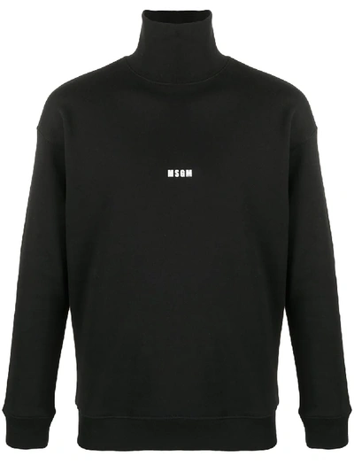 Shop Msgm Roll-neck Logo Print Sweatshirt In Black