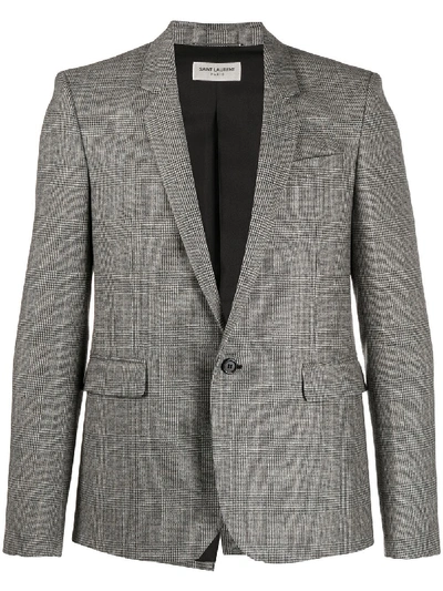 Shop Saint Laurent Houndstooth Pattern Blazer In Grey