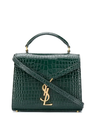 Shop Saint Laurent Cassandra Croco-embossed Shoulder Bag In Green