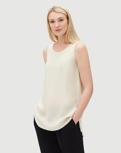 Lafayette 148 Plus Size Ruthie Sleeveless High-low Silk Blouse In Beige