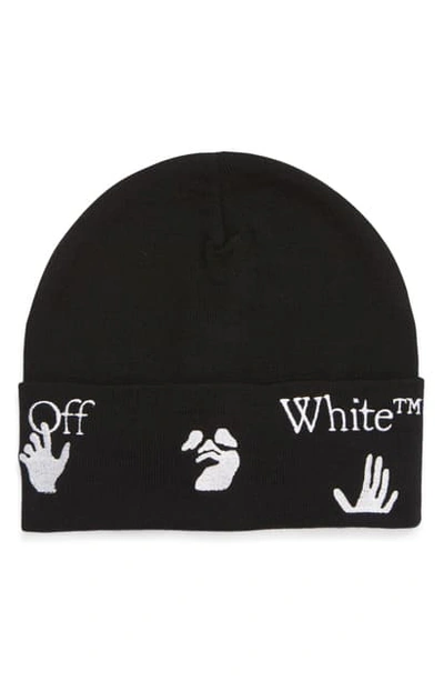 Shop Off-white Embroidered Logo Cuff Wool Beanie In Black White