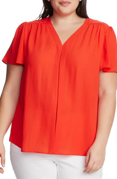 Shop Vince Camuto Flutter Sleeve Rumple Satin Blouse In Bright Ladybug