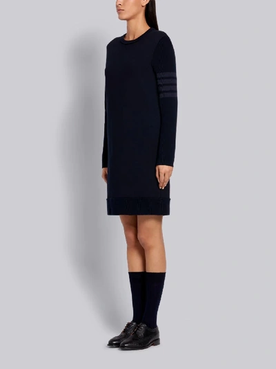 Shop Thom Browne Navy Classic Loopback Tonal 4-bar Crewneck Sweater Dress In Blue