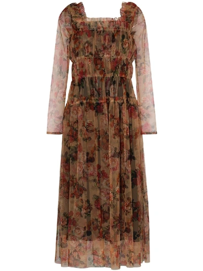 Shop Molly Goddard Gathered Floral Print Dress In Neutrals