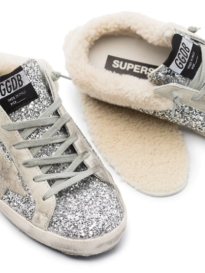 Shop Golden Goose Sabot Shearling And Glittered Slip-on Sneakers In Metallic