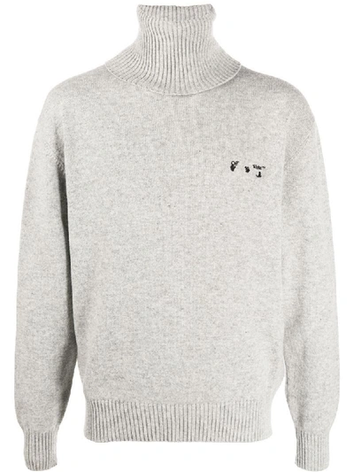 Shop Off-white Embroidered Logo Roll Neck Jumper In Grey