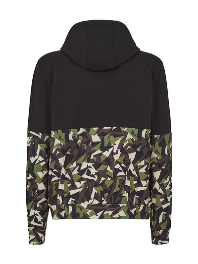 Shop Fendi Camouflage Panelled Cotton Hoodie In Black