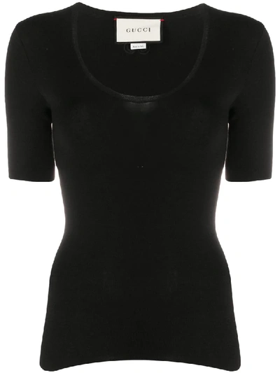 Shop Gucci Scoop-neck Knitted Top In Black