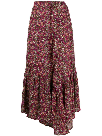 Shop Ba&sh Floral-print Tiered Skirt In Black
