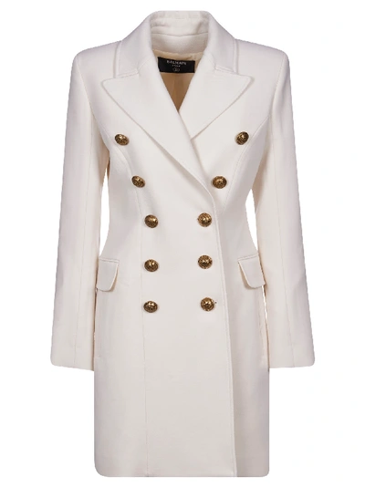 Shop Balmain Double-breasted Plain Coat In Natural