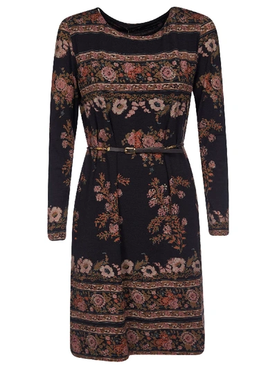 Shop Etro Floral Print Belted Dress In Multicolor