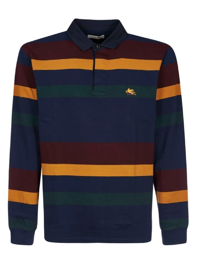 Shop Etro Logo Embroidery Striped Polo Shirt In Multicolor