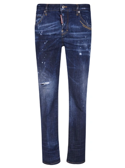Shop Dsquared2 Cropped Distress Jeans In Blue
