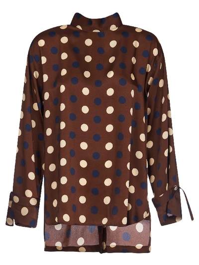 Shop Jejia Rear Buttoned Polka-dot Shirt In Brown