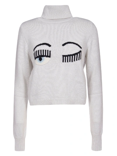 Shop Chiara Ferragni Flirting Knit Lurex Turtleneck Sweater In Off White