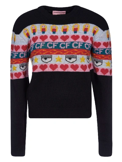 Shop Chiara Ferragni Norwegian Crewneck Knit Sweater In Black