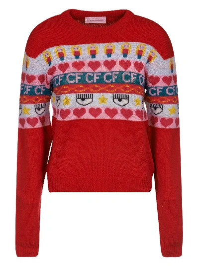 Shop Chiara Ferragni Norwegian Crewneck Knit Sweater In Red