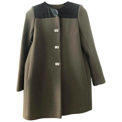 Pre-owned Sandro Wool Coat In Khaki