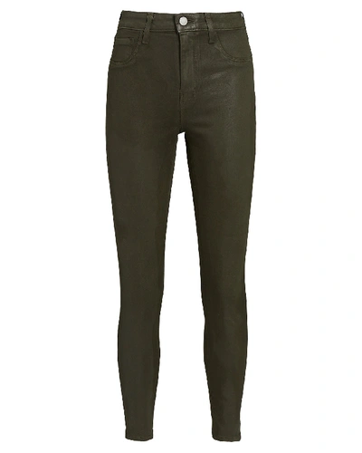 Shop L Agence Margot Coated Skinny Jeans In Army Green