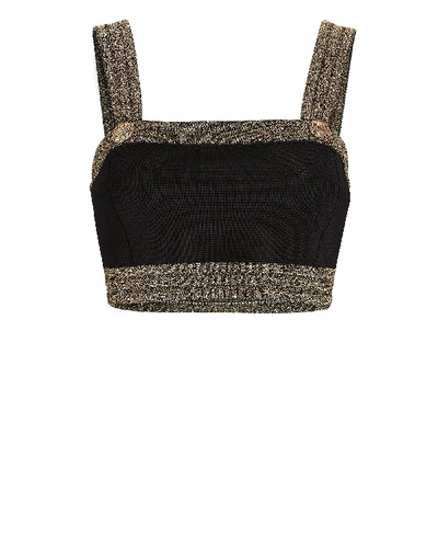 Shop Balmain Metallic Knit Crop Top In Black