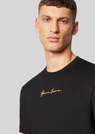 Shop Versace Embroidered Gv Signature T-shirt In Black