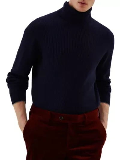 Shop Brunello Cucinelli Wool, Cashmere & Silk Turtleneck Sweater In Navy