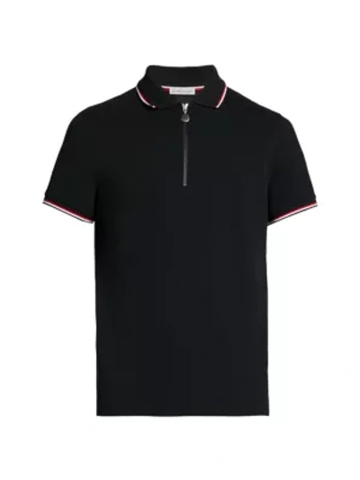 Shop Moncler Men's Zip-front Polo Shirt In Black