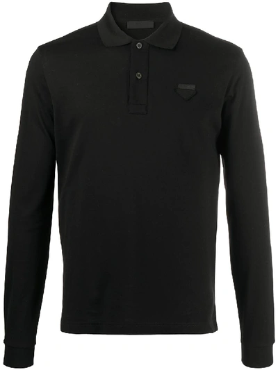 Shop Prada Long-sleeve Polo Shirt In Black