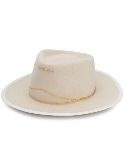 Shop Van Palma Anna Chain Embellished Hat In White