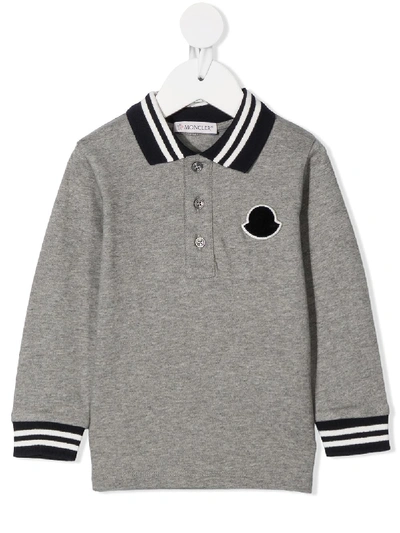 Shop Moncler Logo Embroidered Polo Shirt In Grey