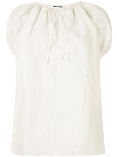Shop Jil Sander Loose Blouse With Tie Neck And Cap Sleeves In Neutrals