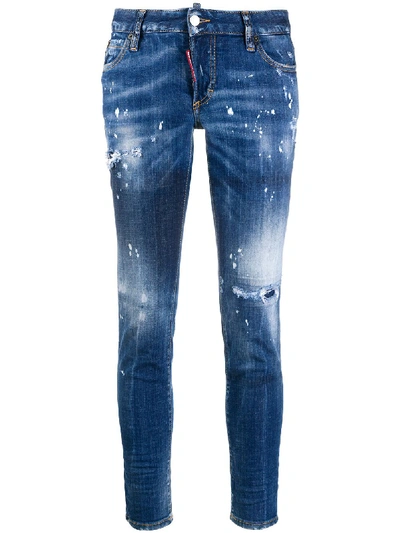 Shop Dsquared2 Jennifer Distressed Cropped Jeans In Blue