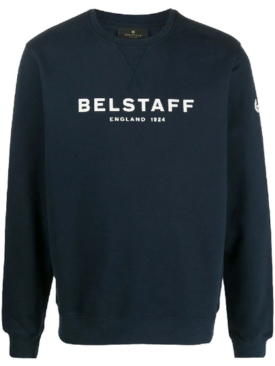 Shop Belstaff Crew Neck Logo Sweatshirt In Blue
