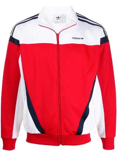 Shop Adidas Originals Colour-block Zip Sweatshirt In Red