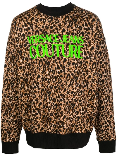 Shop Versace Jeans Couture Logo-print Leopard Sweatshirt In Neutrals