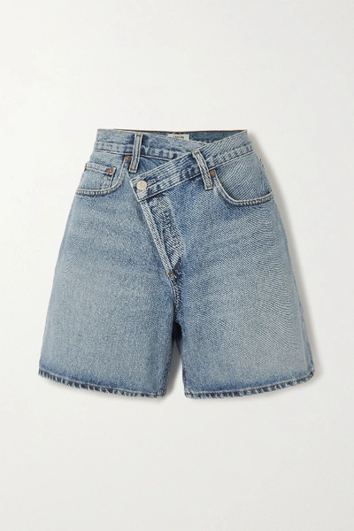 Shop Agolde Criss Cross Organic Denim Shorts In Light Denim