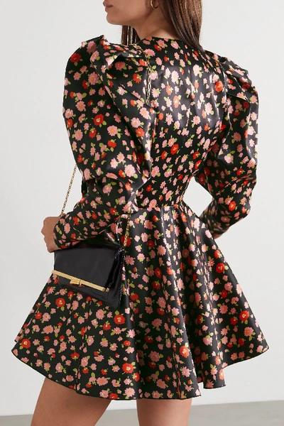 Shop Rotate Birger Christensen Pauline Floral-print Duchesse-satin Mini Dress In Black