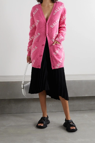 Shop Balenciaga Intarsia Wool-blend Cardigan In Pink