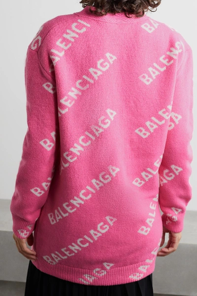 Shop Balenciaga Intarsia Wool-blend Cardigan In Pink