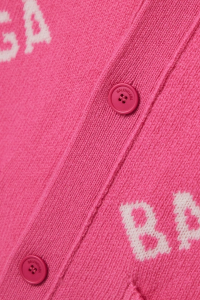 Shop Balenciaga Intarsia Wool-blend Cardigan In Pink