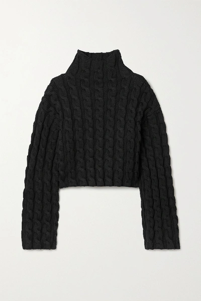 Shop Balenciaga Cropped Cable-knit Turtleneck Sweater In Black
