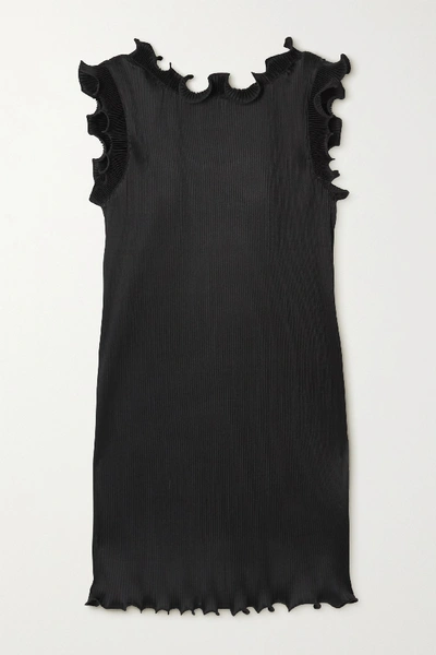 Shop The Marc Jacobs Ruffled Plissé Stretch-satin Mini Dress In Black