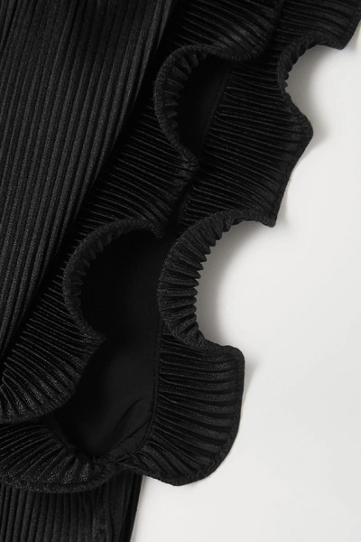 Shop The Marc Jacobs Ruffled Plissé Stretch-satin Mini Dress In Black
