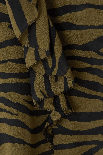 Shop Veronica Beard Camilla Ruffled Zebra-print Silk Crepe De Chine Blouse In Army Green