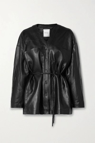 Shop Le 17 Septembre Belted Leather Jacket In Black
